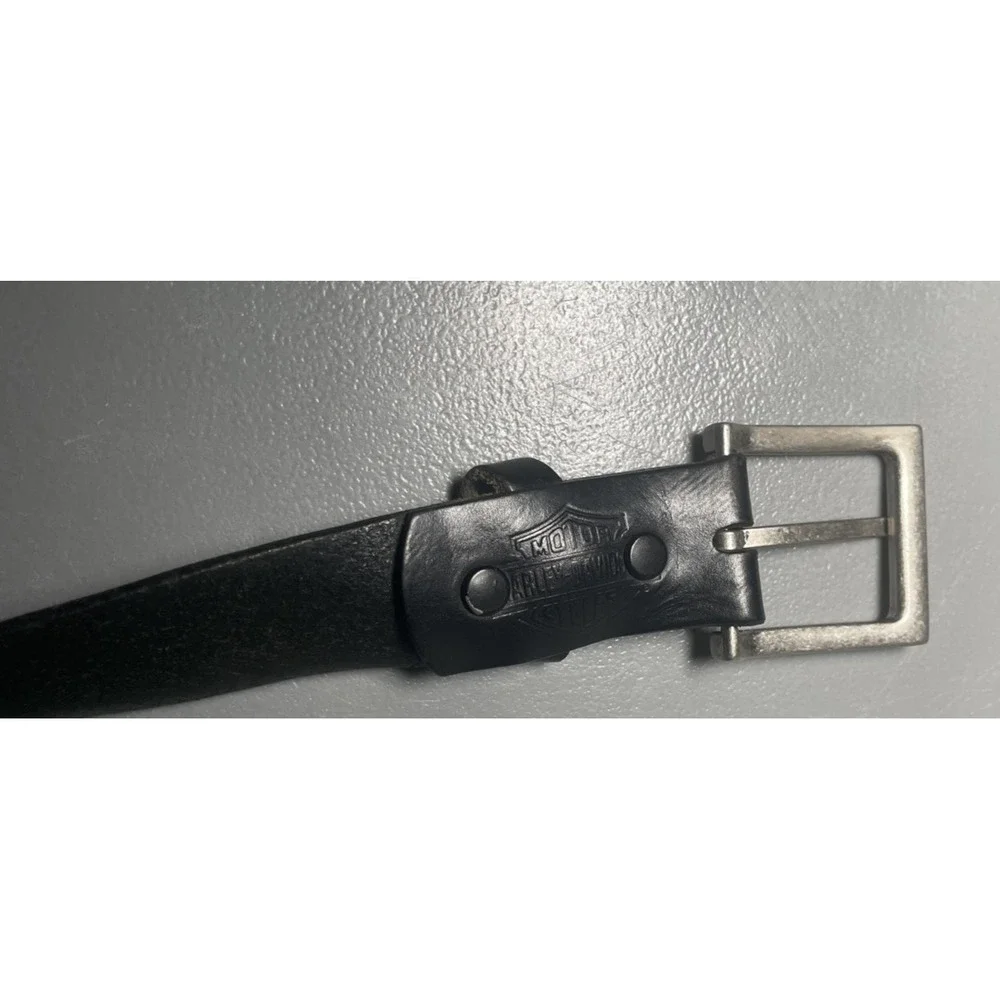 Vintage Harley Davidson Black Leather Belt Mens Size 42 Shield Logo‎